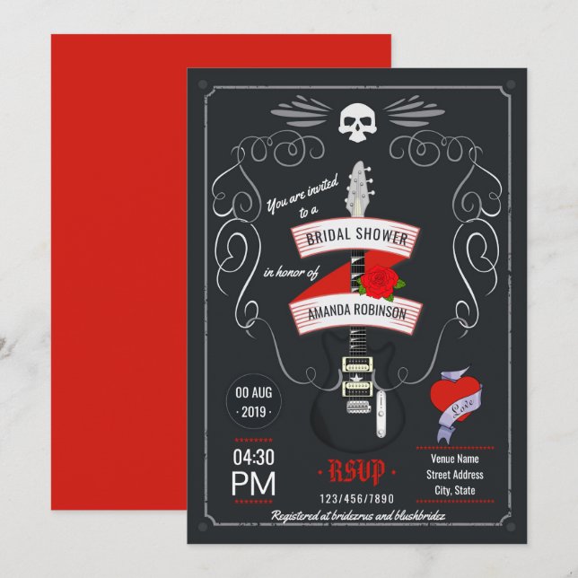 Invitación Despedida de soltera con pizarra de Rock and Roll (Anverso / Reverso)
