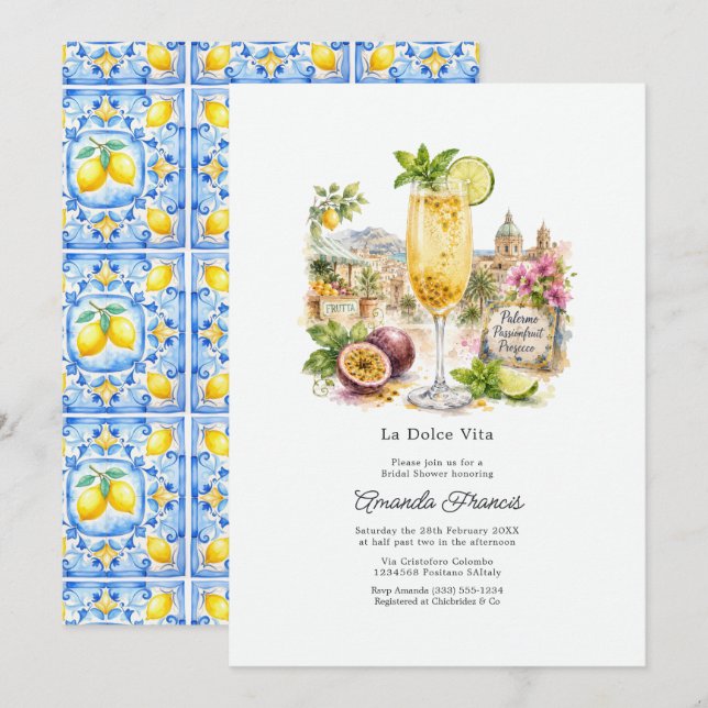Invitación Despedida de soltera con Prosecco en la Costa Amal (Anverso / Reverso)