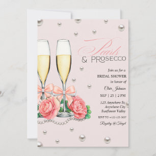 Invitación Despedida de soltera con rosas rosadas, perlas y p