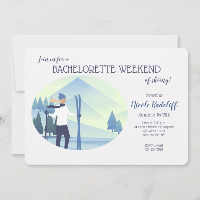 Invitación Despedida de soltera con tema de esquí (Anverso)