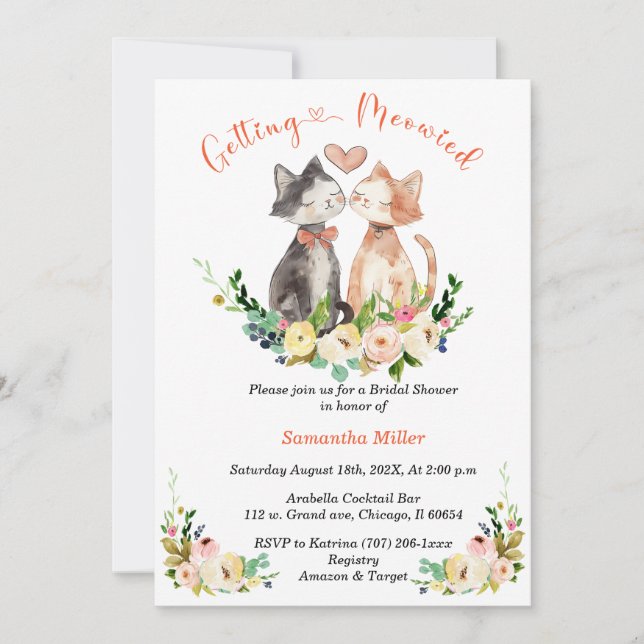 Invitación Despedida de soltera con tema de gatito adorable (Anverso)