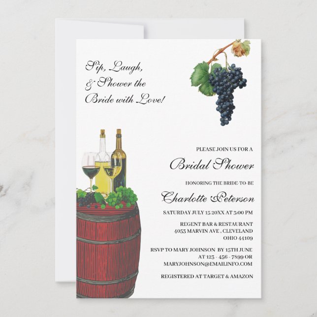 Invitación Despedida de soltera con tema de vino rústico (Anverso)