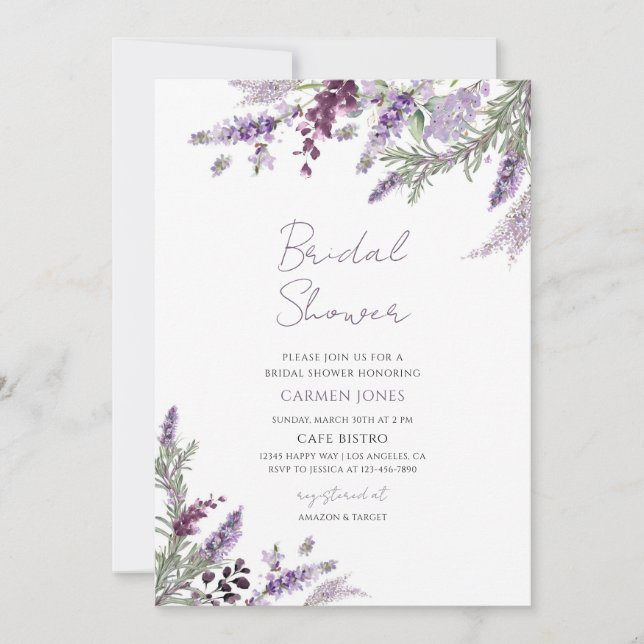 Invitación Despedida de soltera con vegetación de lavanda (Anverso)