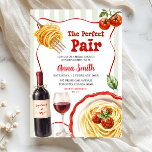 Invitación Despedida de soltera con vino y pasta con rayas en