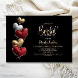 Invitación Despedida de Soltera Corazones Rojos y Dorados