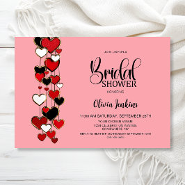 Invitación Despedida de Soltera Corazones Rojos y Negros
