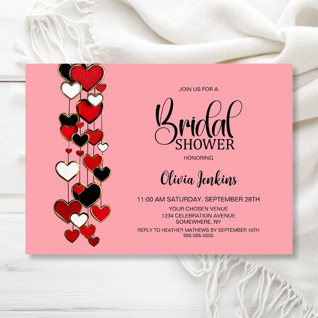Invitación Despedida de Soltera Corazones Rojos y Negros (Subido por el creador)
