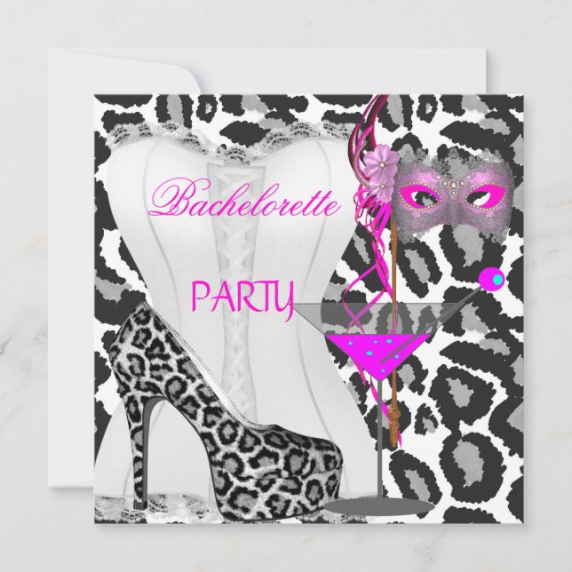 Invitación Despedida de soltera Corsé blanco Leopardo rosa (Anverso)