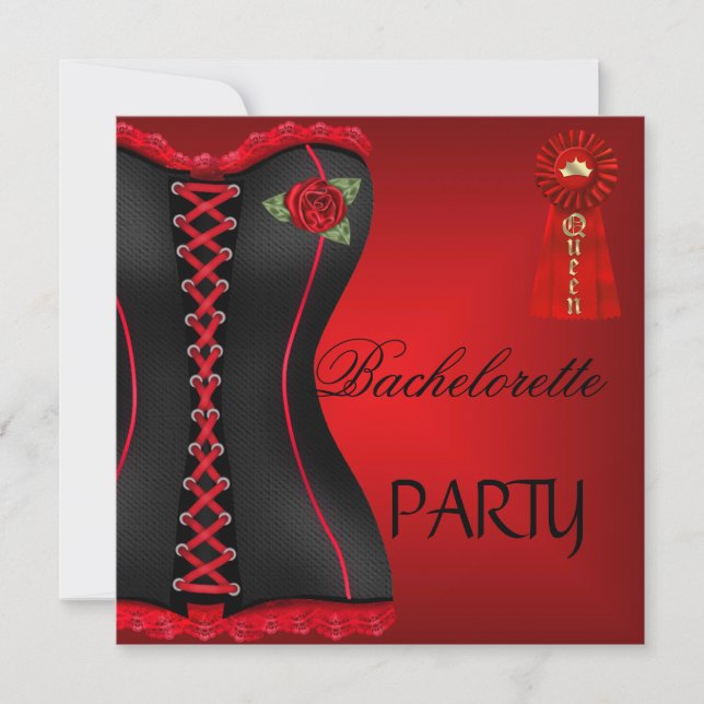 Invitación Despedida de soltera corsé dorado negro rojo (Anverso)