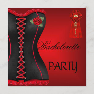 Invitación Despedida de soltera corsé dorado negro rojo