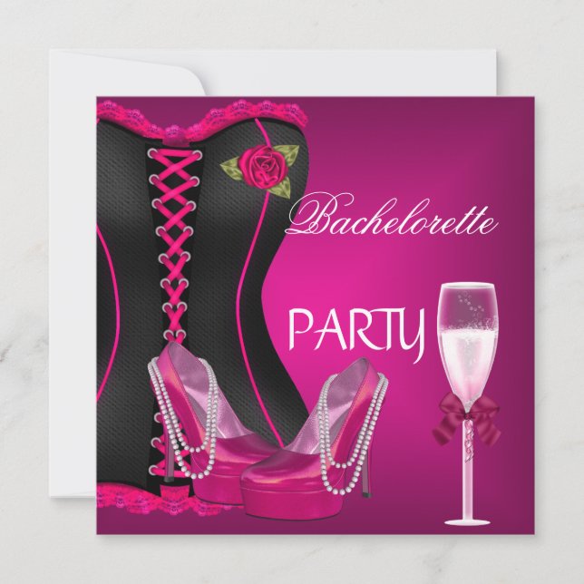 Invitación Despedida de soltera corsé negro zapatos rosa 2 (Anverso)