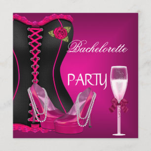Invitación Despedida de soltera corsé negro zapatos rosa 2