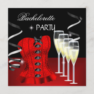 Invitación Despedida de soltera Corsé Rojo Champán Negro