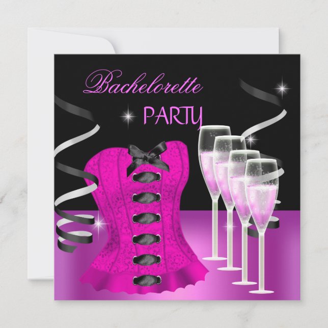 Invitación Despedida de soltera Corsé rosa Champagne negro (Anverso)