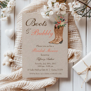 Invitación Despedida de soltera country con botas y burbujas