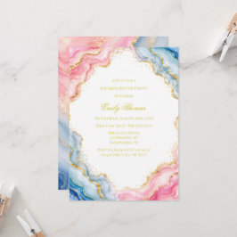 Invitación Despedida de soltera de Ágata Rosa Azul Dorado