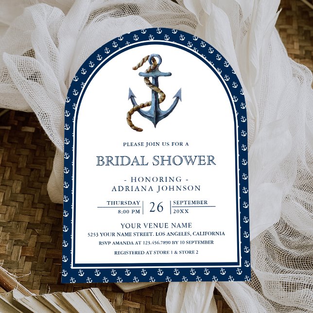Invitación Despedida de soltera de Ancla de Arco Azul Naval N (Subido por el creador)