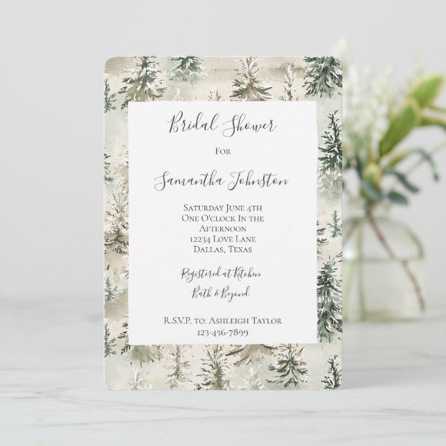 Invitación Despedida de soltera de árboles de pino verdes (Anverso de pie)