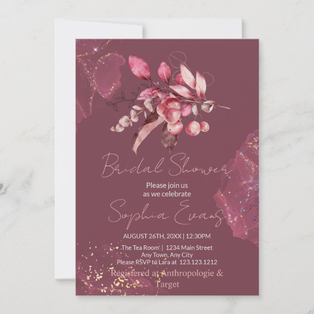Invitación Despedida de soltera de Boho Red Berries & Greener (Anverso)