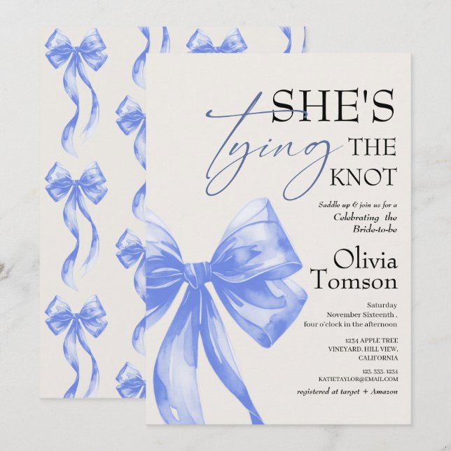 Invitación Despedida de soltera de Bow She's Tying the Knot (Anverso / Reverso)