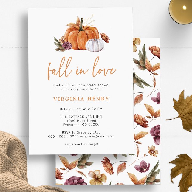 Invitación Despedida de soltera de calabaza de otoño (Pumpkin Fall In Love Bridal Shower Invitation by Painted Paperie)