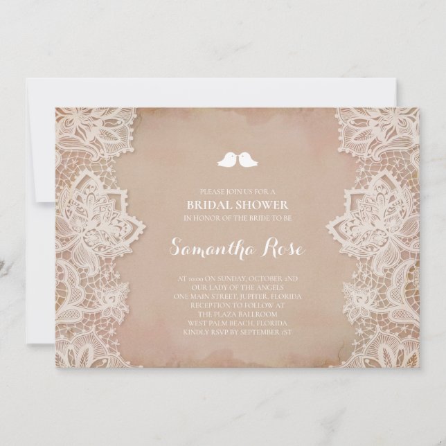 Invitación Despedida de Soltera de Encaje Vintage Rosa (Anverso)