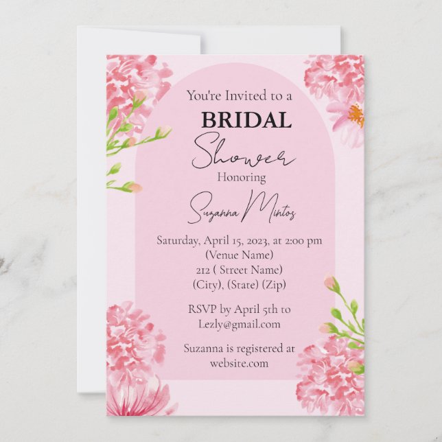 Invitación Despedida de soltera de flor rosa (Anverso)