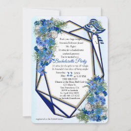 Invitación Despedida de soltera de flores azules Geometric Go