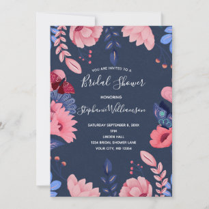 Invitación Despedida de Soltera de Flores Rosadas y Letras Bl