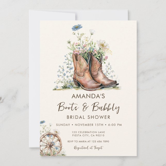 Invitación Despedida de soltera de flores silvestres azules B (Anverso)