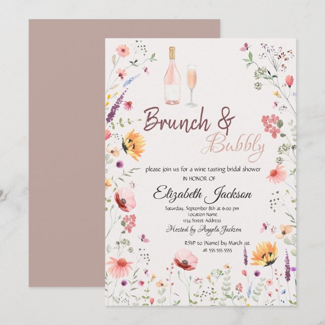 Invitación Despedida de soltera de flores silvestres de acuar (Anverso / Reverso)