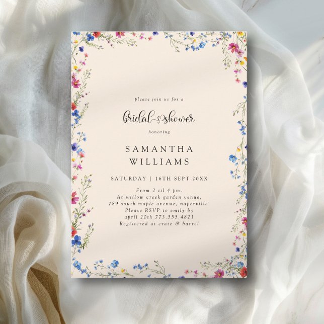 Invitación Despedida de soltera de flores silvestres modernas (Modern Wildflower Bridal Shower Invitation)