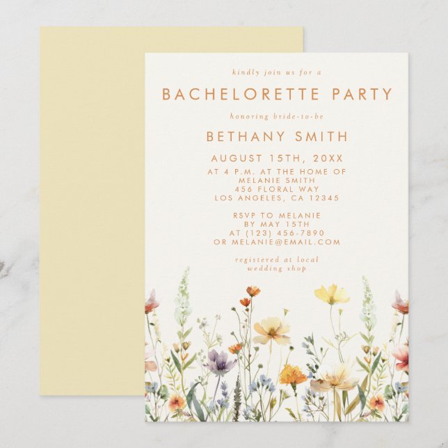 Invitación Despedida de soltera de flores silvestres rústicas (Anverso / Reverso)