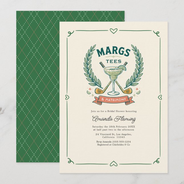 Invitación Despedida de Soltera de Golf Margs Tés y Matrimoni (Anverso / Reverso)