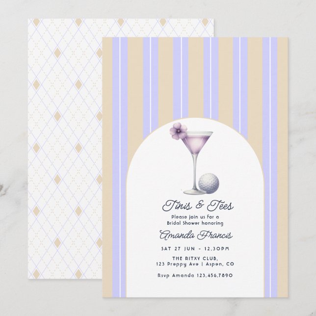 Invitación Despedida de soltera de golf Martini Beige Lavanda (Anverso / Reverso)