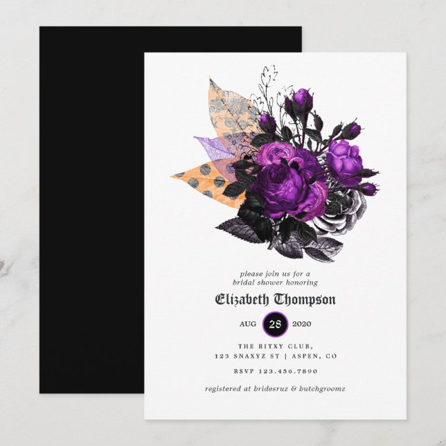 Invitación Despedida de soltera de Halloween floral (Anverso / Reverso)