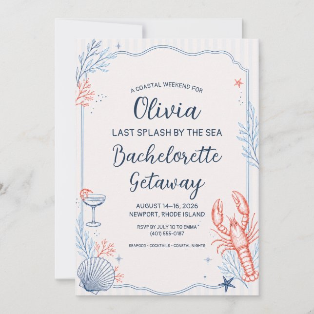 Invitación Despedida de soltera de langosta azul costera (Anverso)
