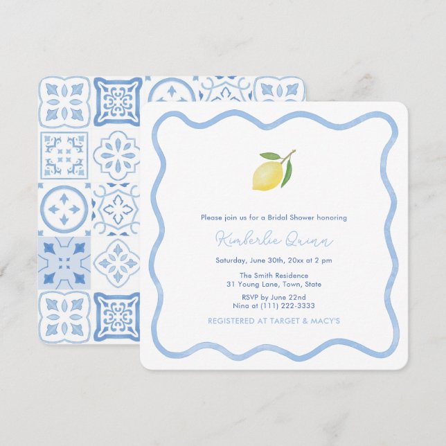 Invitación Despedida de Soltera de Limón con Borde Ondulado A (Anverso / Reverso)