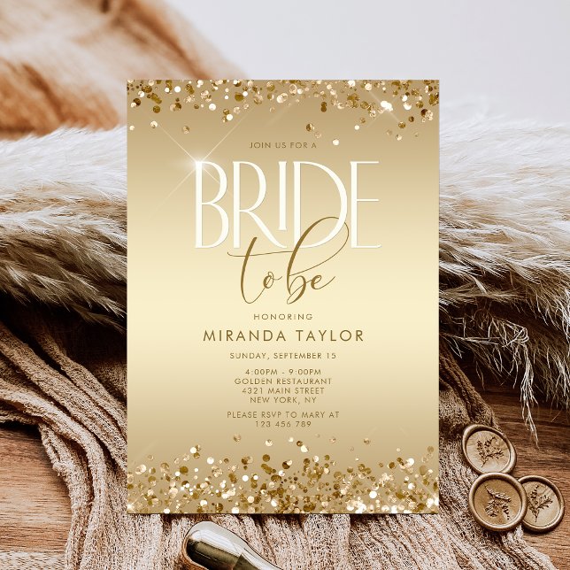 Invitación Despedida de soltera de lujo con brillo dorado (Luxury Gold Glitter Bridal Shower Invitation)
