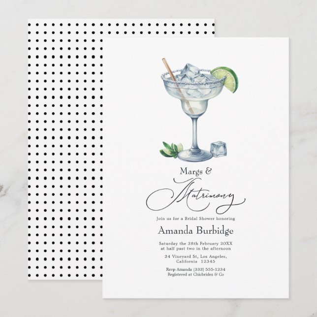 Invitación Despedida de soltera de margaritas elegantes 'Marg (Anverso / Reverso)