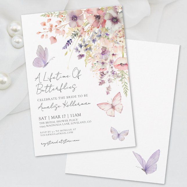 Invitación Despedida de soltera de mariposa de flor silvestre (Wildflower Butterfly Bridal Shower Invitation)