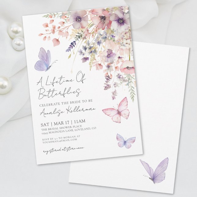 Invitación Despedida de soltera de Mariposa de Flor Silvestre (Wildflower Butterfly Bridal Shower Invitation)