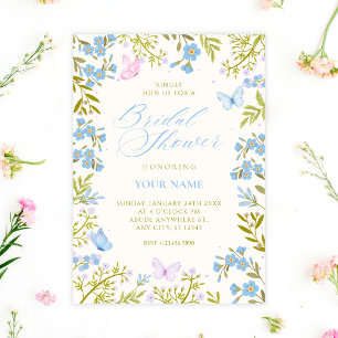 Invitación Despedida de soltera de mariposas florales azules