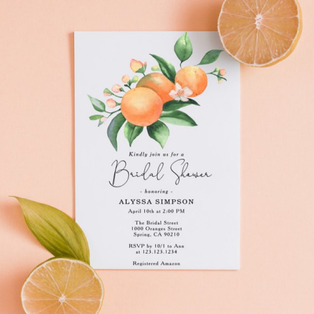Invitación Despedida de soltera de naranjas cítricas acuarela (Subido por el creador)