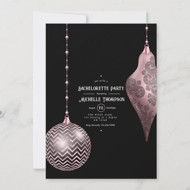 Invitación Despedida de soltera de Navidad en rosa y dorado r (Anverso)