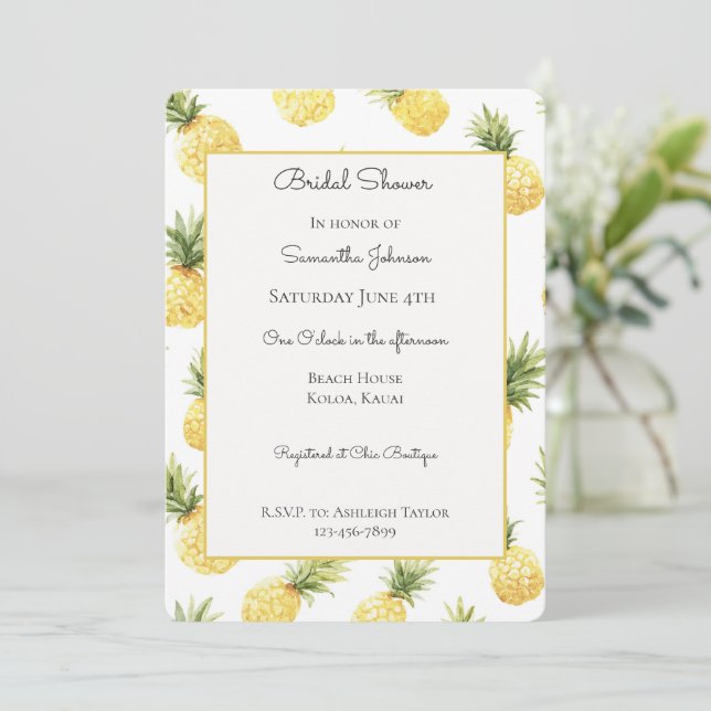Invitación Despedida de Soltera de Piñas Tropicales (Anverso de pie)