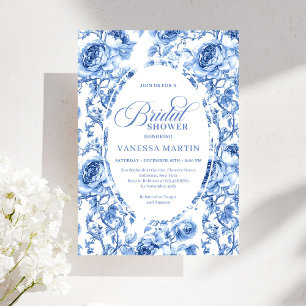 Invitación Despedida de soltera de rosas Vintage Navy Toile d
