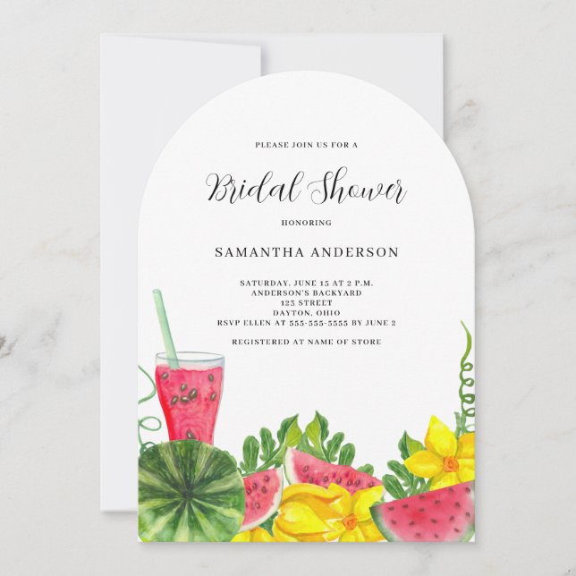 Invitación Despedida de soltera de sandía rosa (Anverso)