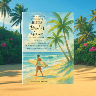 Invitación Despedida de soltera de surf en playa tropical con
