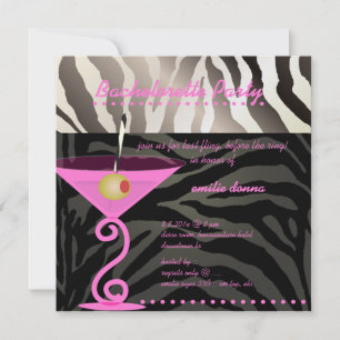 Invitación Despedida de soltera de Zebra/Pink Martini